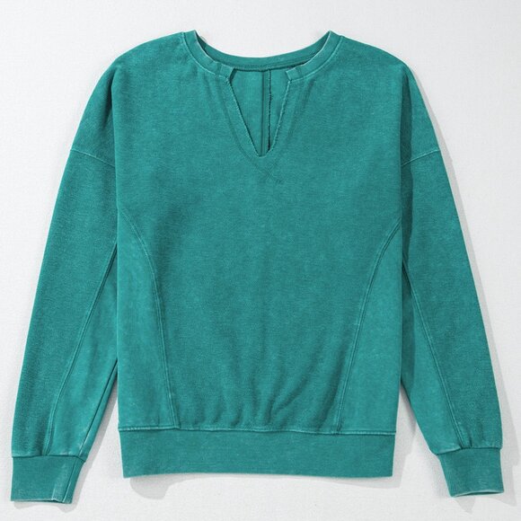 Skobeloff Solid Color Notched Neck Drop Shoulder Sweatshirt - Picture 11 of 11
